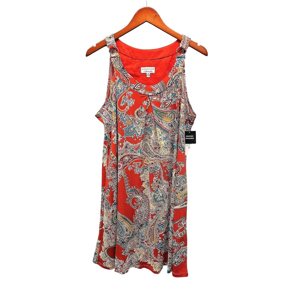 Signature by Robbie Bee Paisley Shift Dress Womens XL Orange Bohemian NWT